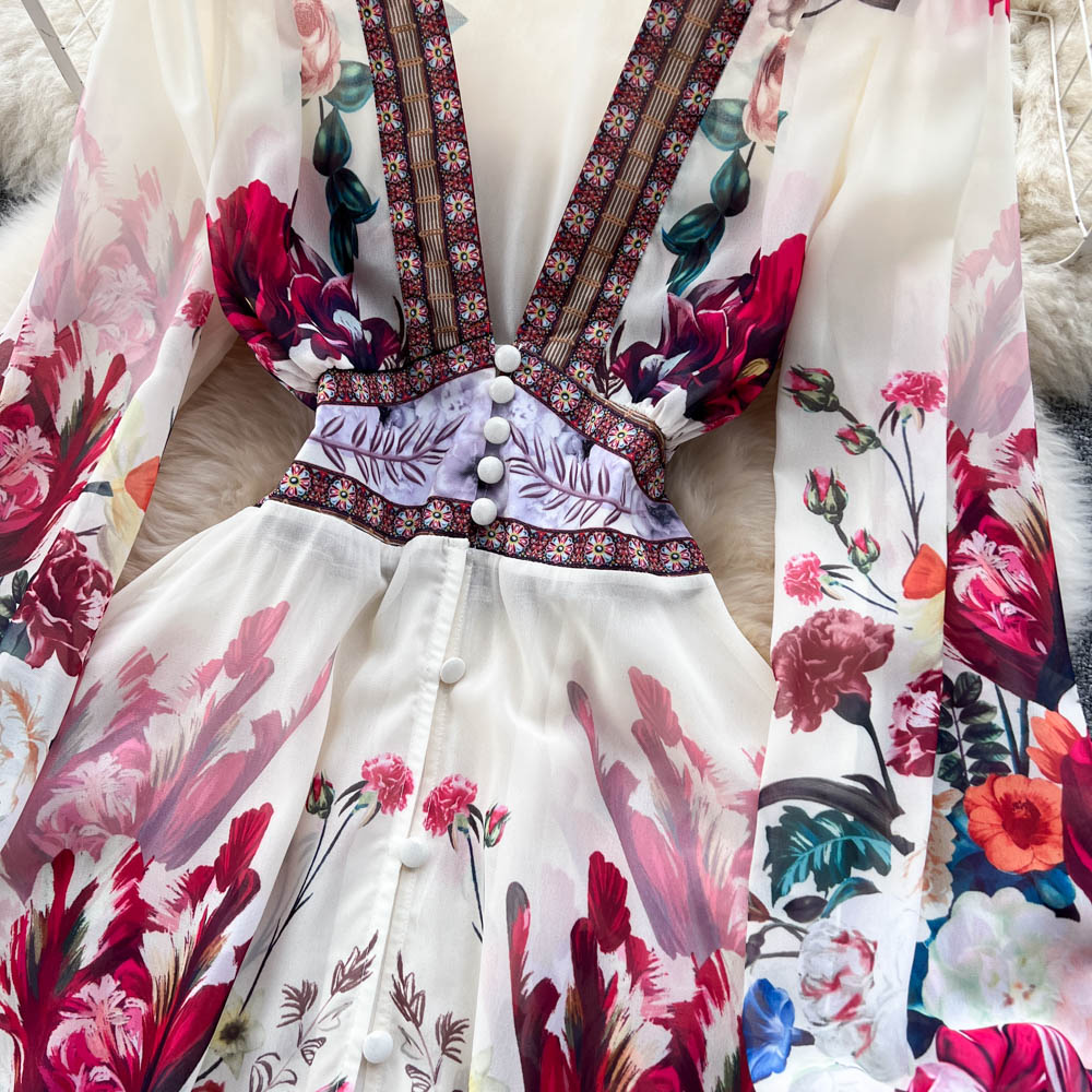 Mandy's Spring Boho Floral Chiffon Cascading Ruffles Dress