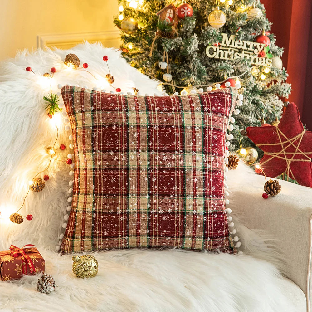 Christmas Plaid Cushion Pillow Covers Plush Pillows for Couch Sofa Living Room Decoration Nordic Home Decor