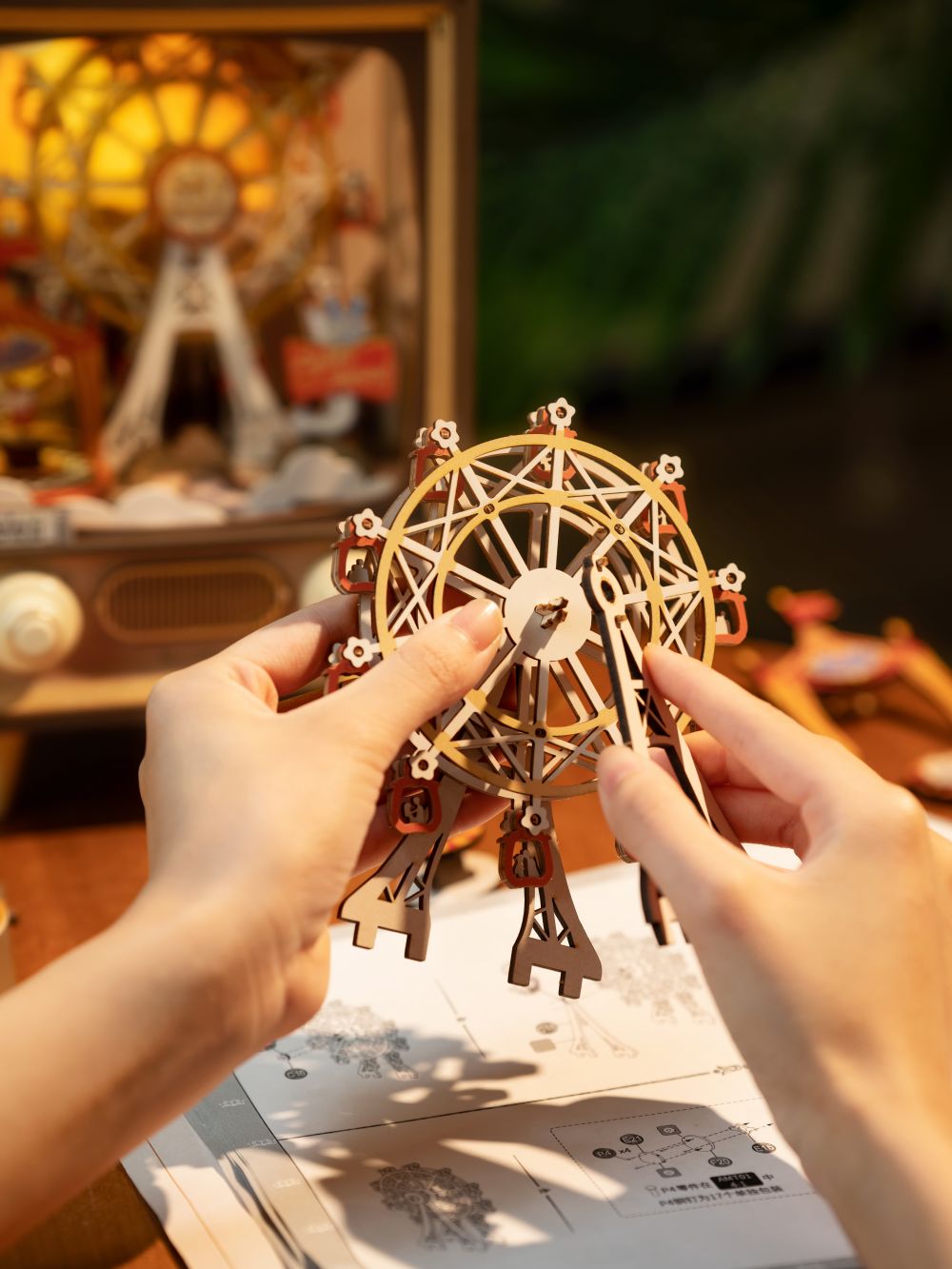 Sunset Carnival Retro TV Music Boxes with Lights 3D Wooden DIY Model Kit Puzzle Toys