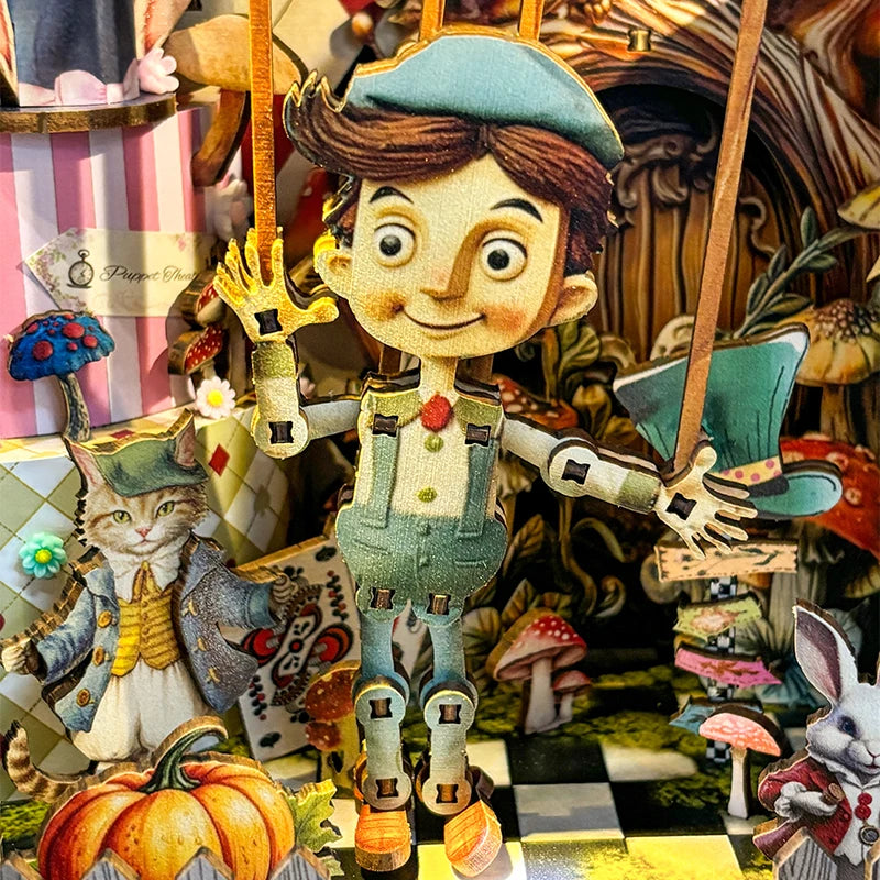 Puppet Theatre DIY Wooden Book Nook Miniatures Kits Bookshelf Decor Crafts