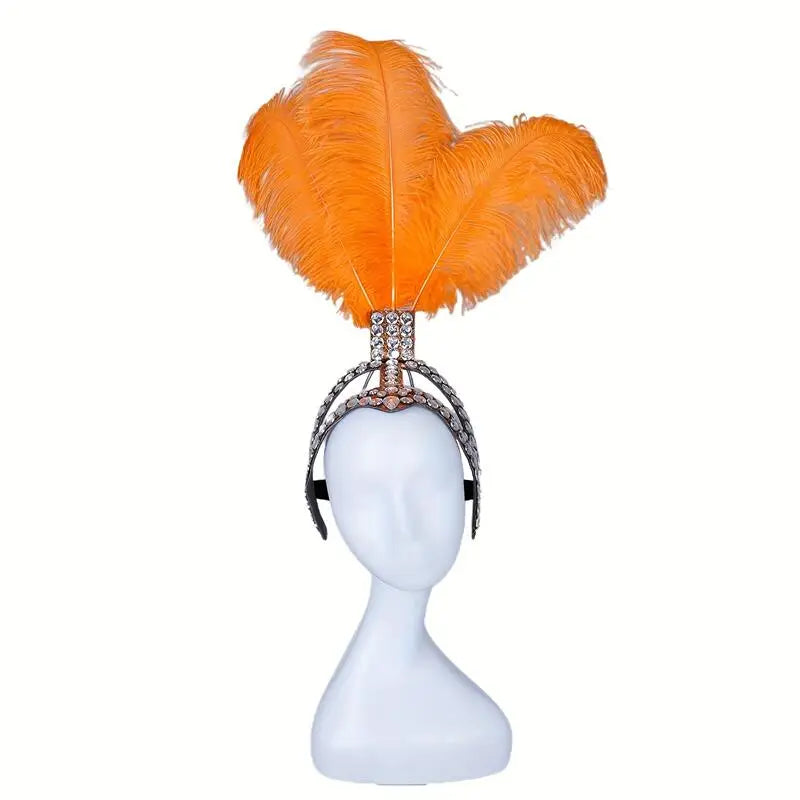 Rhinestone Feather Carnival Headpiece Stage Performances Mardi Gras Festival Wear