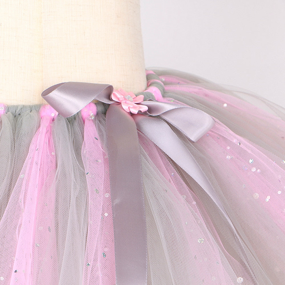 Sparkly Pink Grey Mouse and Elephant Tulle Tutu Skirt Halloween Costumes
