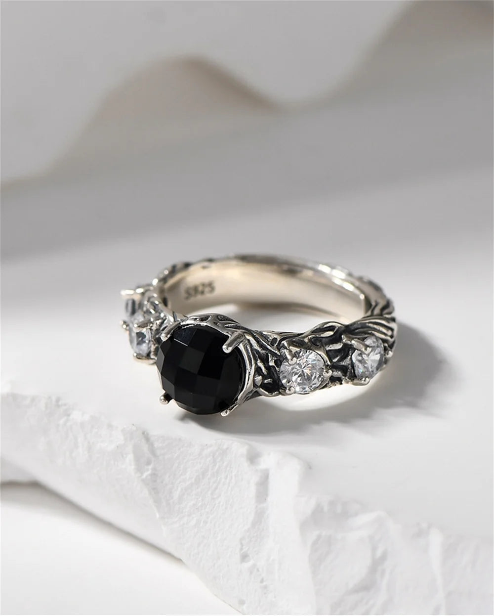 Eternal Night Forest S925 Sterling Silver Ring Agate Zircon
