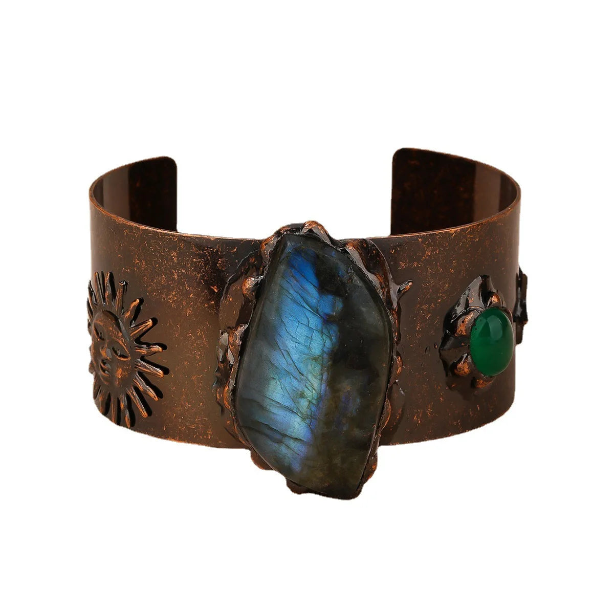 Medieval Cosplay Labradorite Stone Wrist Cuff Bangle Copper Plating Adjustable Bracelet