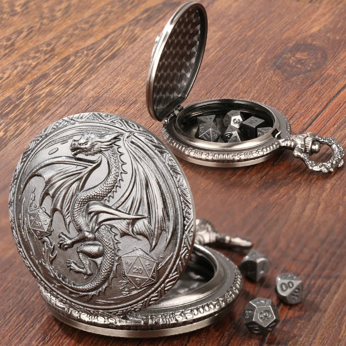 Brass DND Dice Case Vintage Cthulhu Pocket Watch One Eyed Octopus Pocket Watch Style Case
