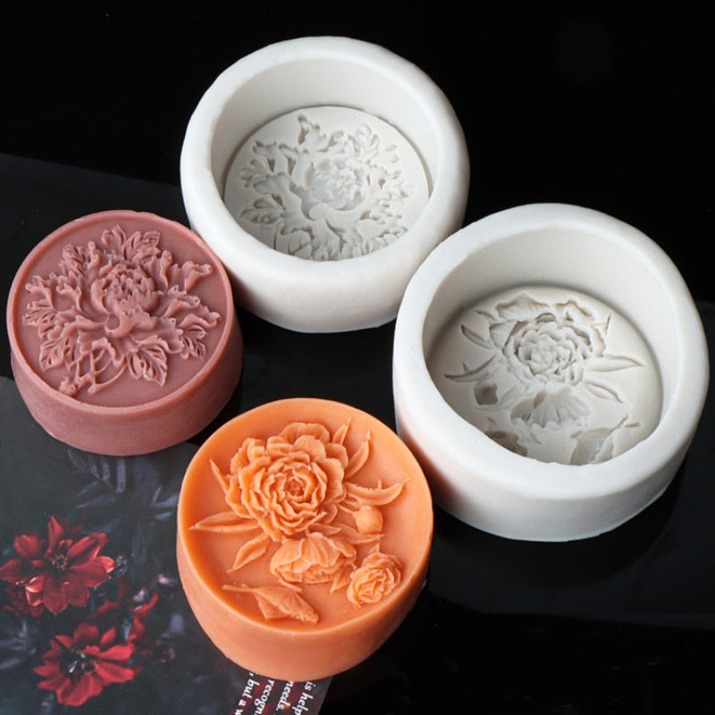 Round Peony Silicone Soap Moulds DIY Candle Resin Chocolate Ice Soap Making Tool