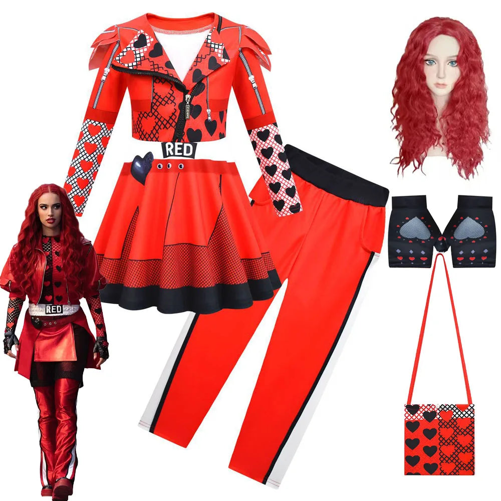 Descendants Red Costumes Girl Halloween Costumes The Rise of Red Cosplay Dress 3-12Y