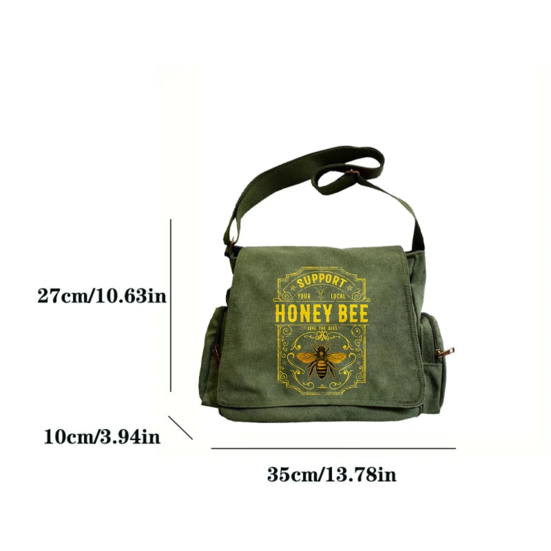 Honey Bee Print Canvas Shoulder Bag Crossbody Messenger Bag