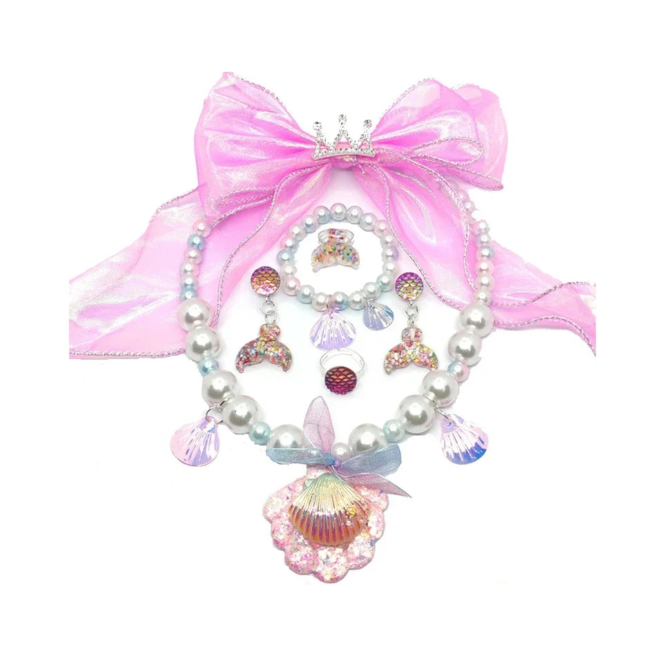 Mermaid Accessories Gloves Wand Crown Jewellery Set Wig Necklace Braid Cosplay Halloween Birthday Party
