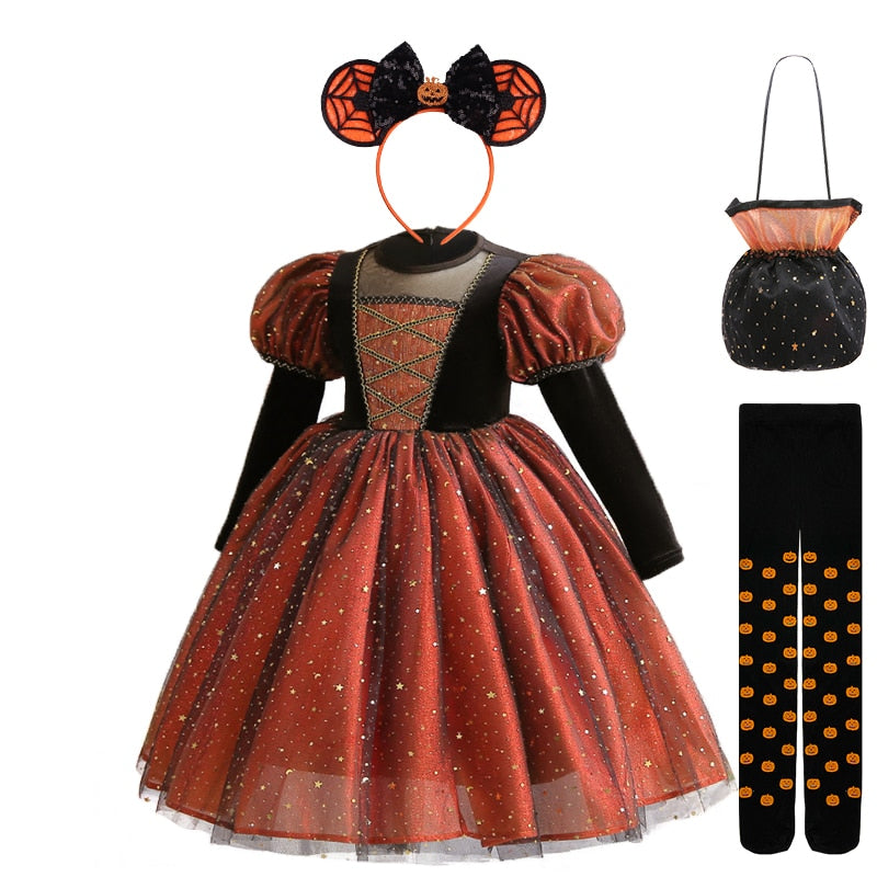 Tabitha's Halloween Witch Girls Orange Costume and Accessories