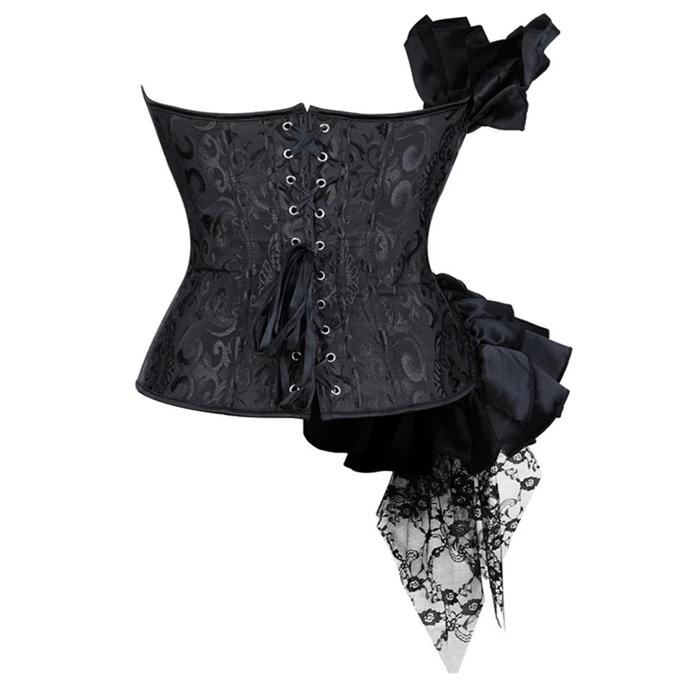 Lady Cataline's Black Ruffled Lace Gothic Overbust Corsets