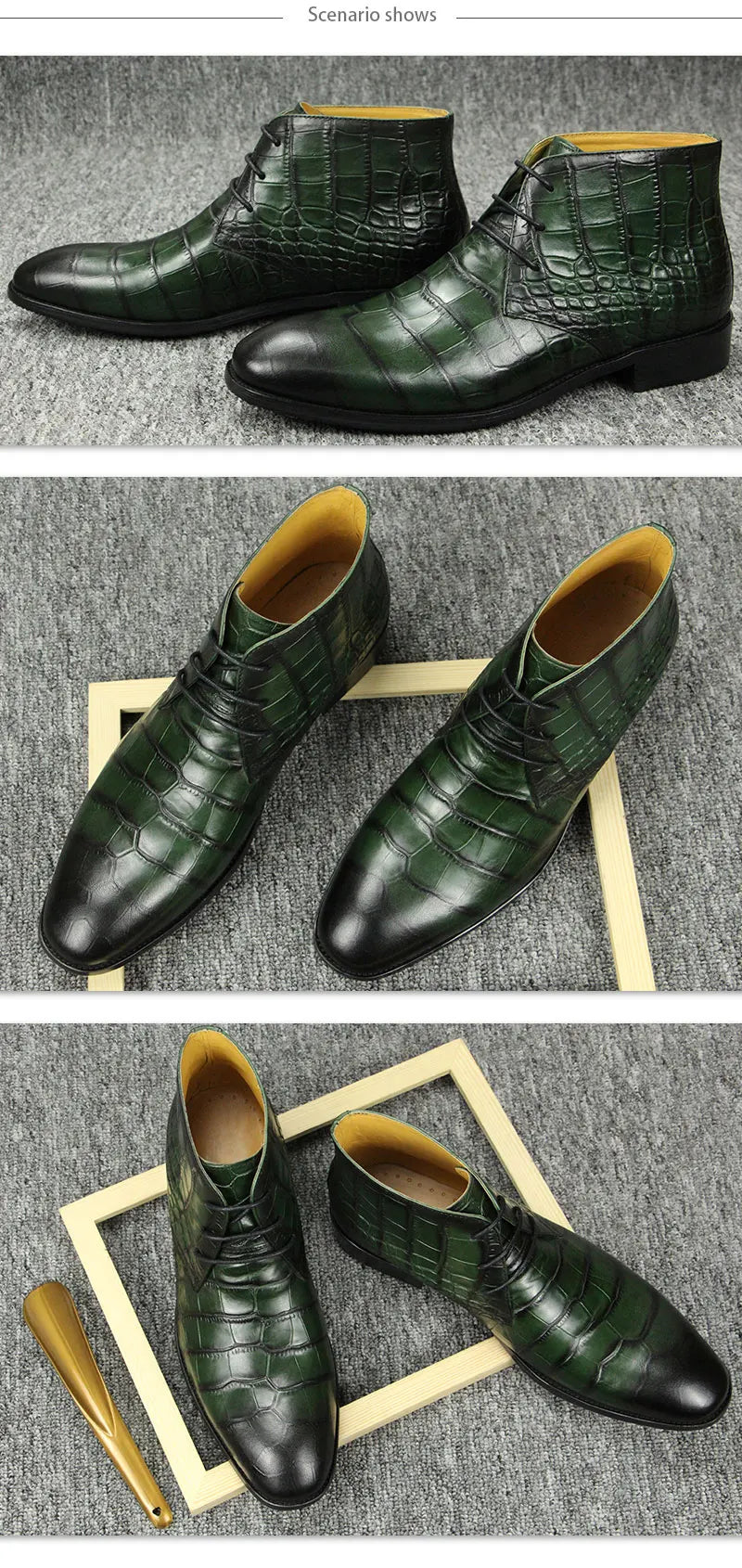 'Gator Men's Ankle Boots Genuine Leather Handmade Dress Shoes