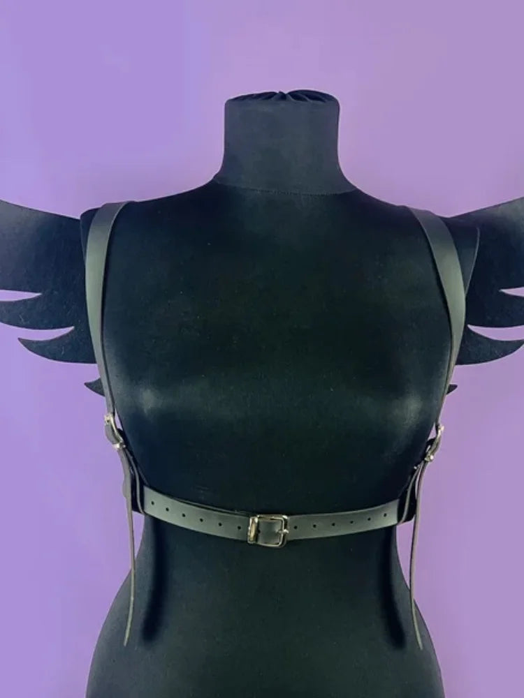 Black Angel Rivet Wings Leather Harness Festival Wear