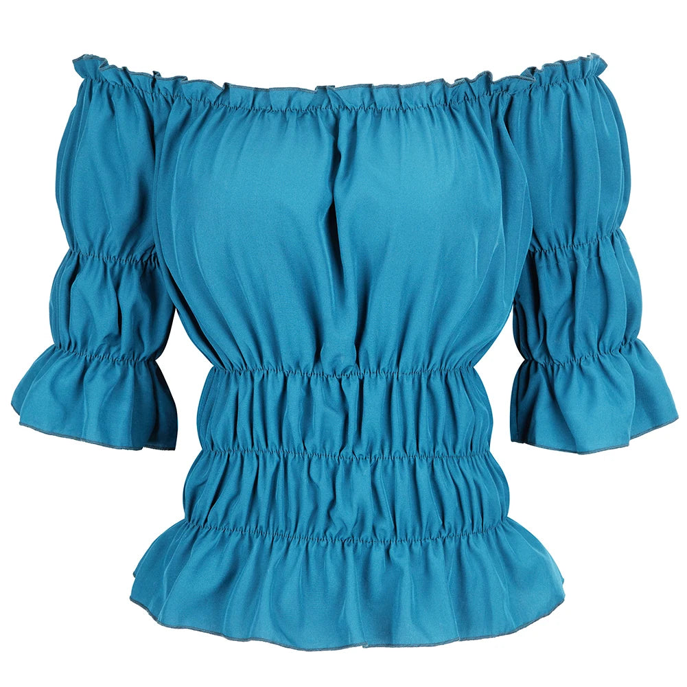 16 Colours Medieval Renaissance Blouses Off Shoulder Steampunk Cosplay Pirate Shirt Corset Top