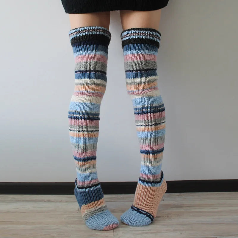 Striped Knitted Wool Long Socks