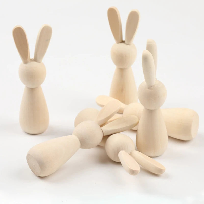 5pcs Easter Wooden Bunnies Unfinished DIY Craft Kit for Easter Decor