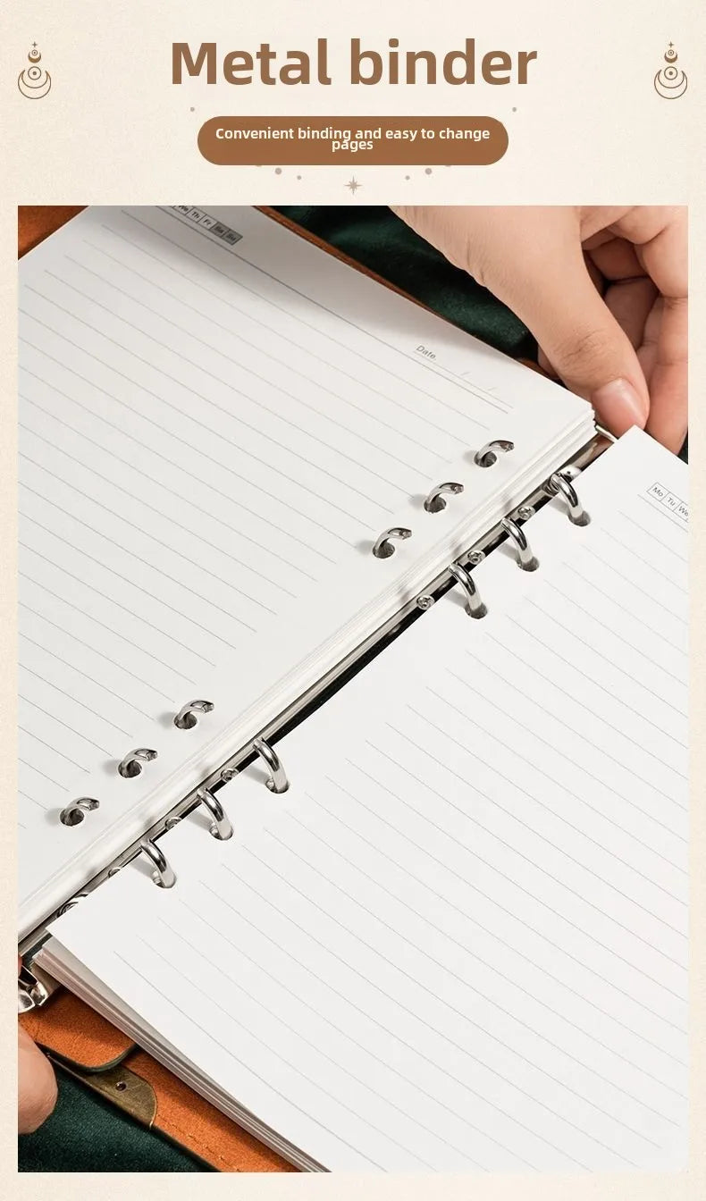 A5 Leather Loose-leaf Binder Notebook with 240 Inner Pages