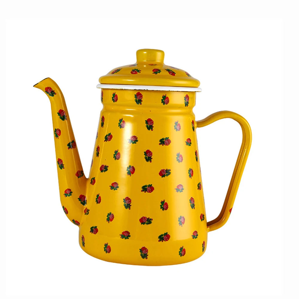 1.5L Enamel Coffee Pot Gooseneck Spout Stovetop Tea Kettle