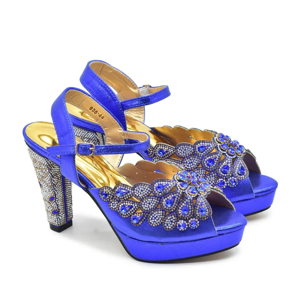 Peacock Party Shoes Wedding Peep Toe Pumps with Rhinestone