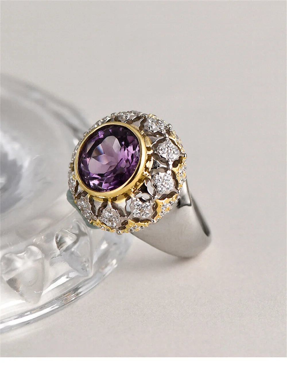 The Eye of Joy S925 Sterling Silver Ring Natural Amethyst Zircon