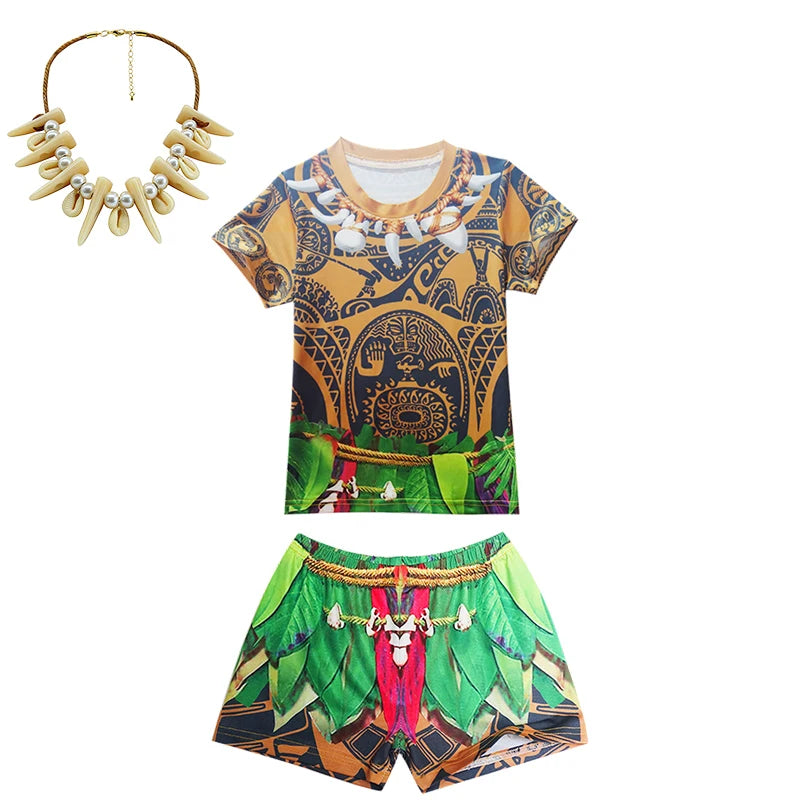 Maui Kids Cosplay 2Pcs Print Moana Boys Swimsuits Top and Shorts Children's Swimwear Book Week Costumes
