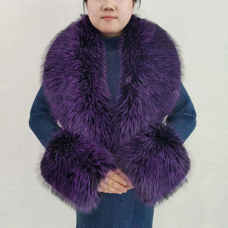 Large Faux Fox Fur Scarf Winter Warm Fluffy Collar And Cuff Sets 19 Colours