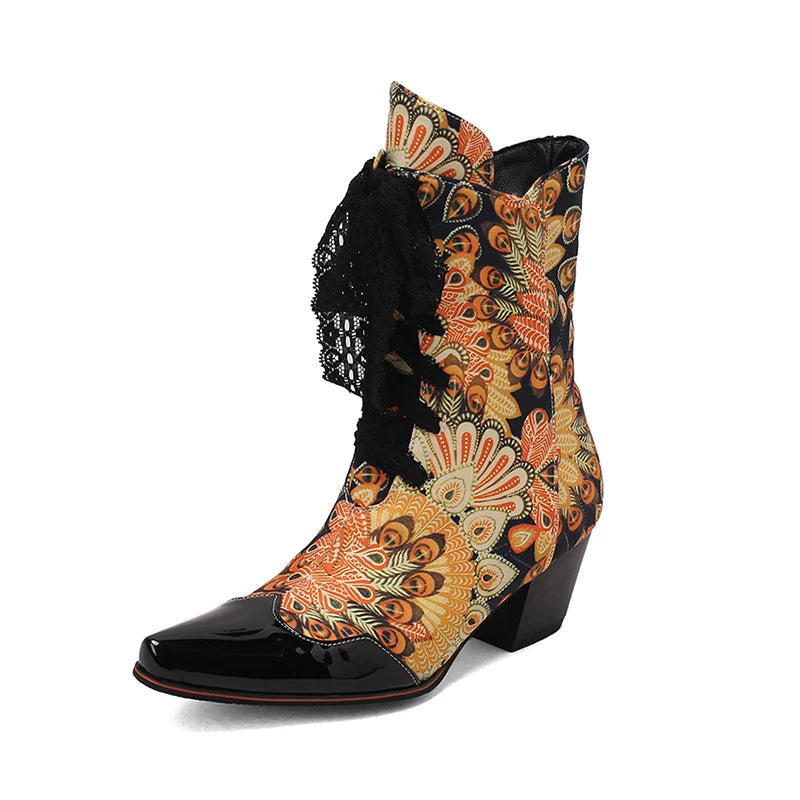 Skull Flower Lace Laces Ankle Boots