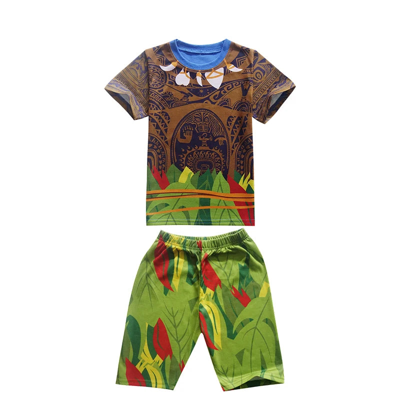Maui Kids Cosplay 2Pcs Print Moana Boys Swimsuits Top and Shorts Children's Swimwear Book Week Costumes