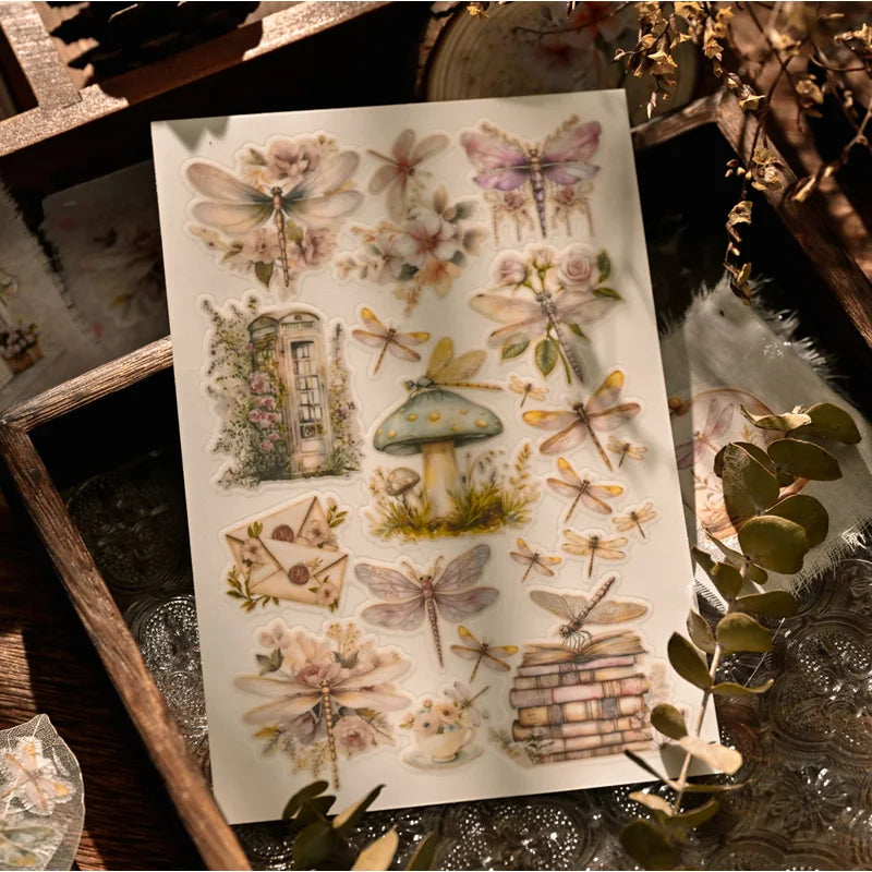 Dragonfly & Mushroom RUB ON Transfer Stickers for Scrapbooking Junk Journal DIY Craft