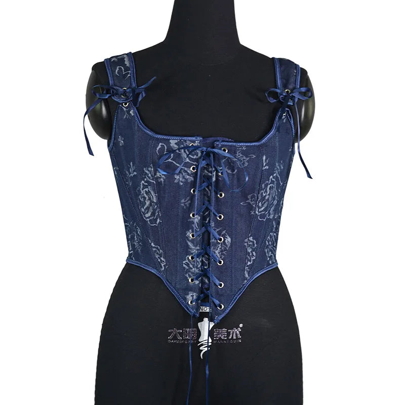 Blue Rose French Renaissance Corset Tops Lace-up Overbust Corset