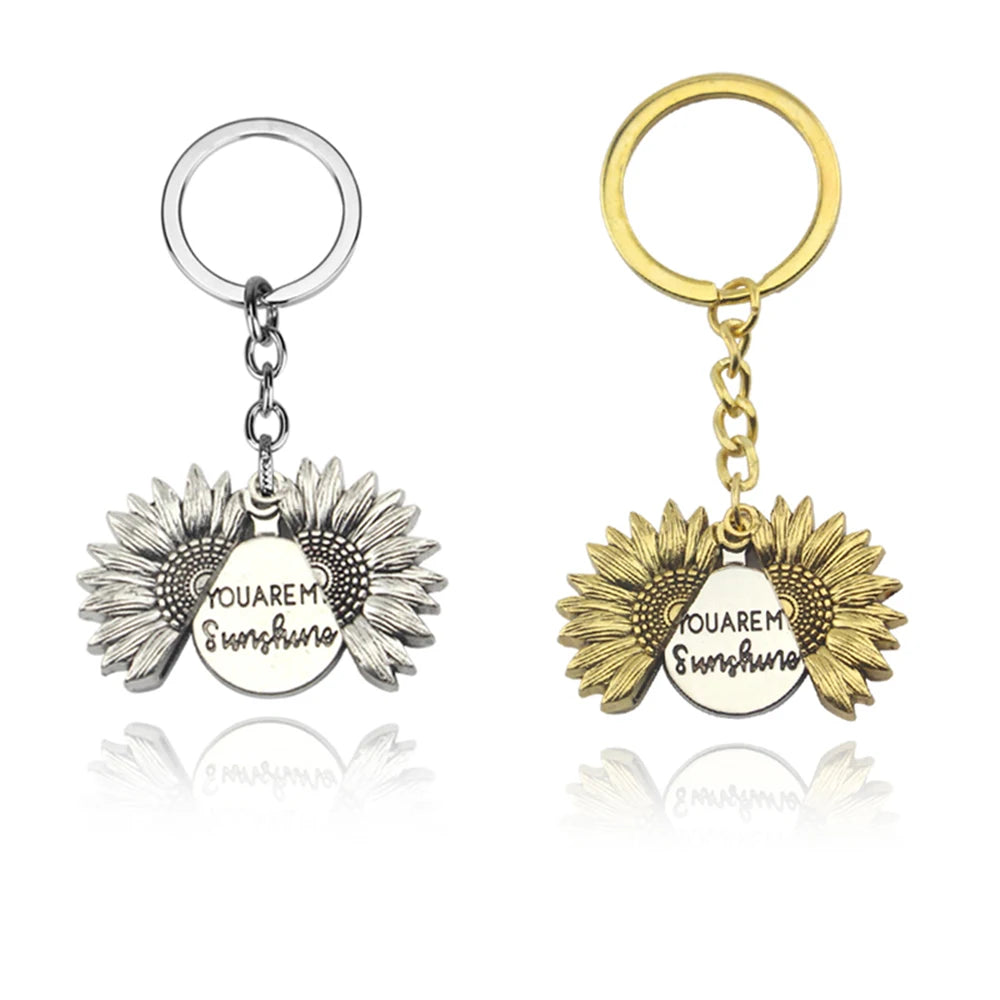You Are My Sunshine Keyring Open Locket Sunflower Pendant
