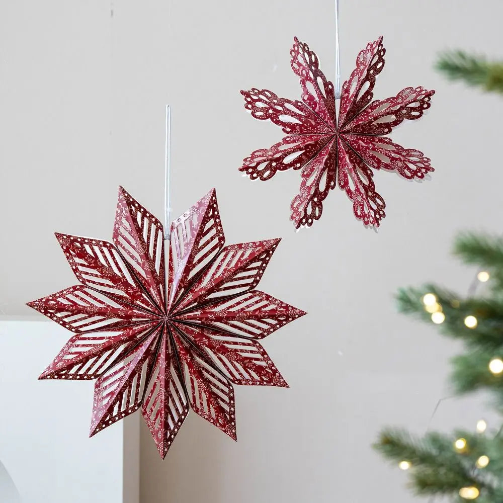 Paper 3D Christmas Tree Lampshade Hanging Snowflake Shape Star Decorative Lampshade Ceiling Pendant 30cm