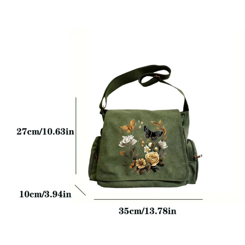 Rose Garden Print Canvas Shoulder Bag Crossbody Messenger Bag