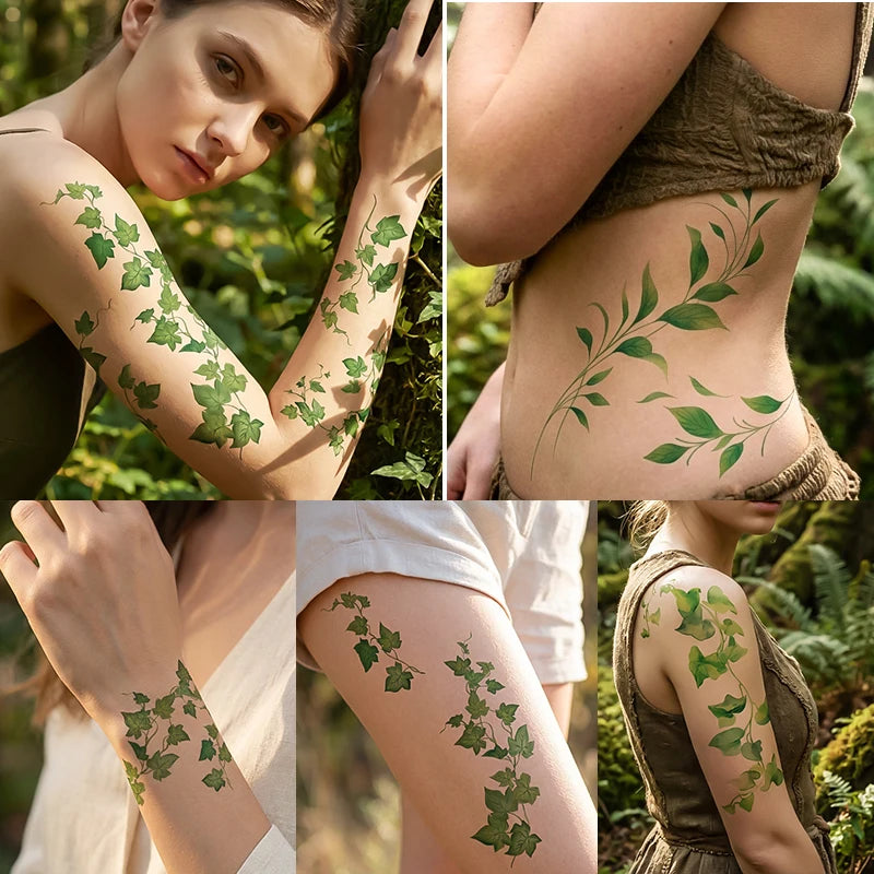 Forest Green Leaf Vine Temporary Tattoo Sticker Waterproof
