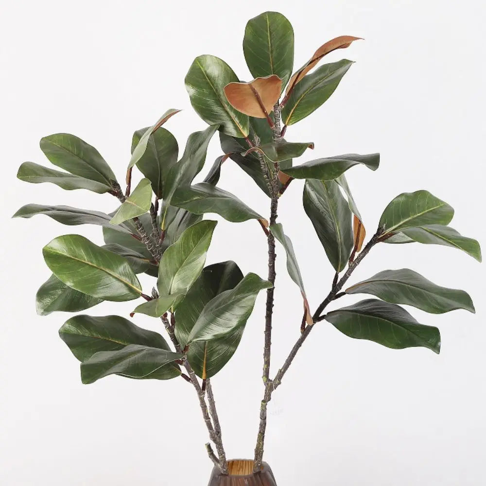 Large Artificial Magnolia Plant Rubber Leaves 2 Forks Simulated Magnolia Tree Branch 110cm Artificial Plants