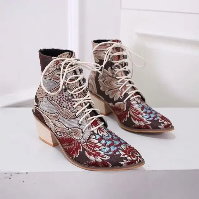 Marie Antoinette Handmade Embroidered Ankle Boots