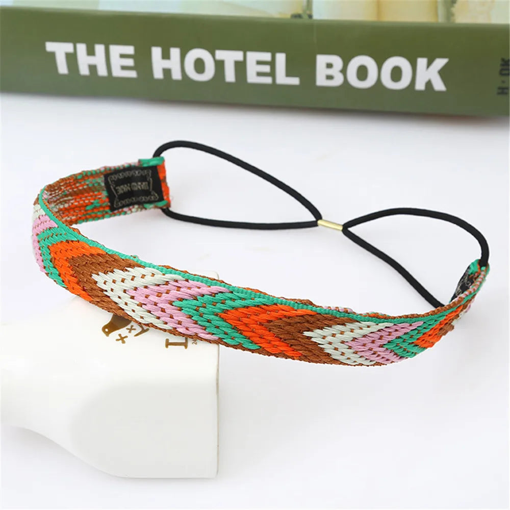 Boho Colourful Braided Headbands Vintage Non Slip Elastic Hairband Hair Accessories