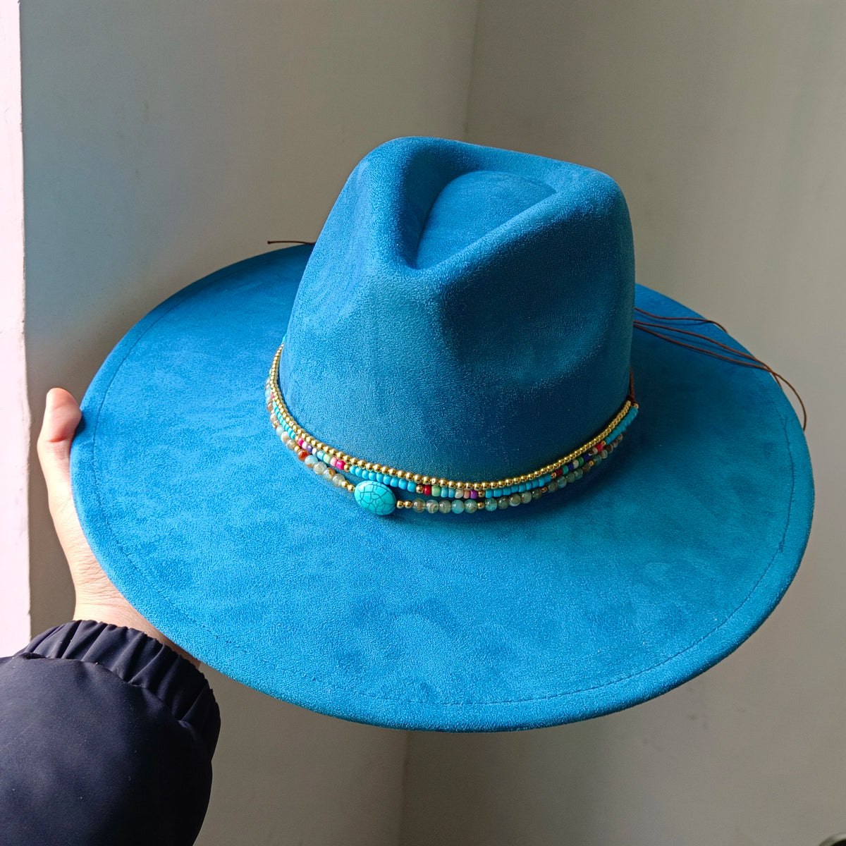 Faux Suede 10cm Wide Brim Fedora Hats