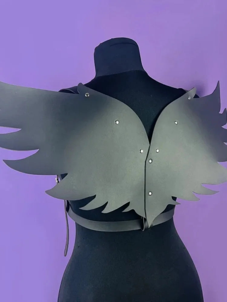 Black Angel Rivet Wings Leather Harness Festival Wear