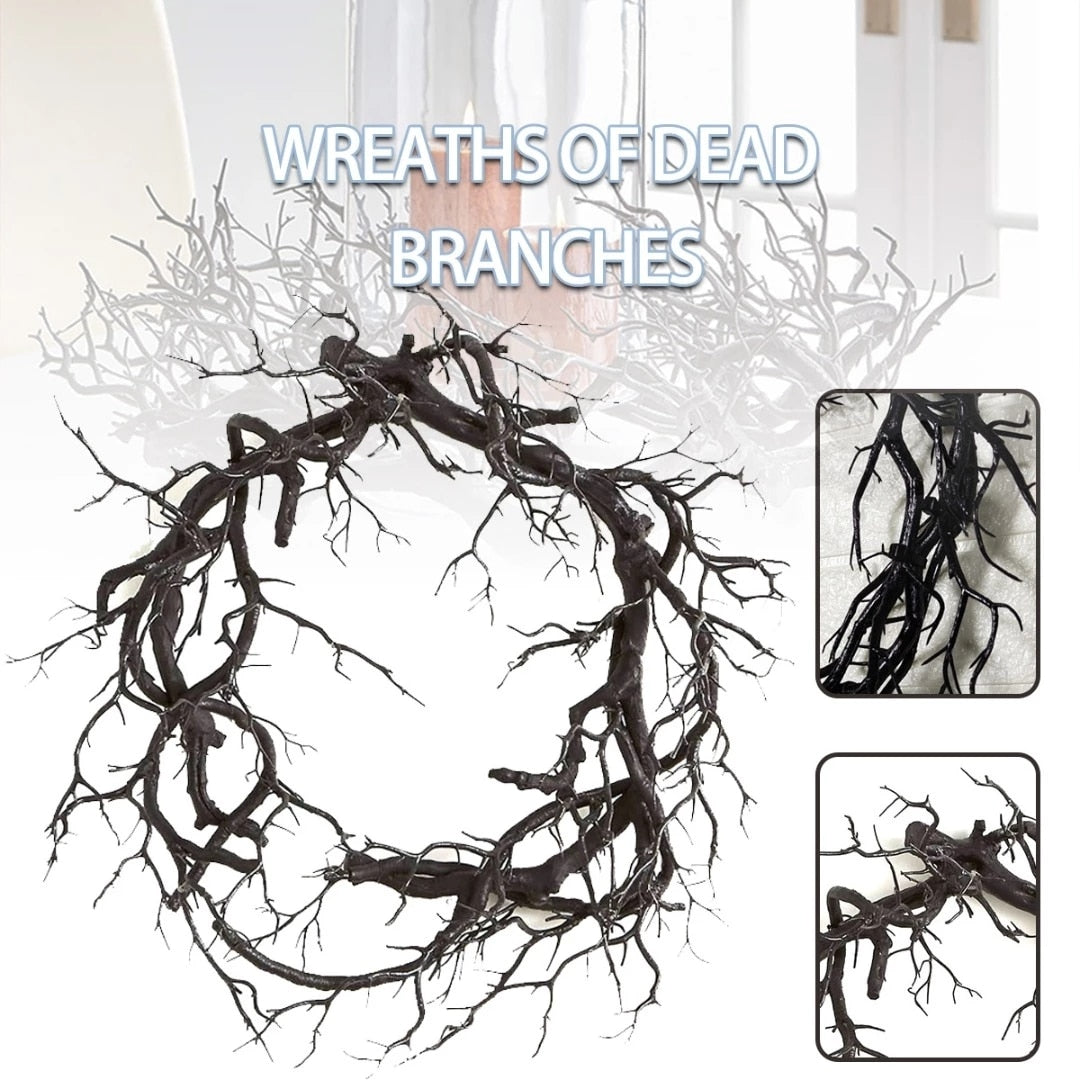 Halloween Black Twig Wreath With Red LED Light Front Door Hanging Home Decor
