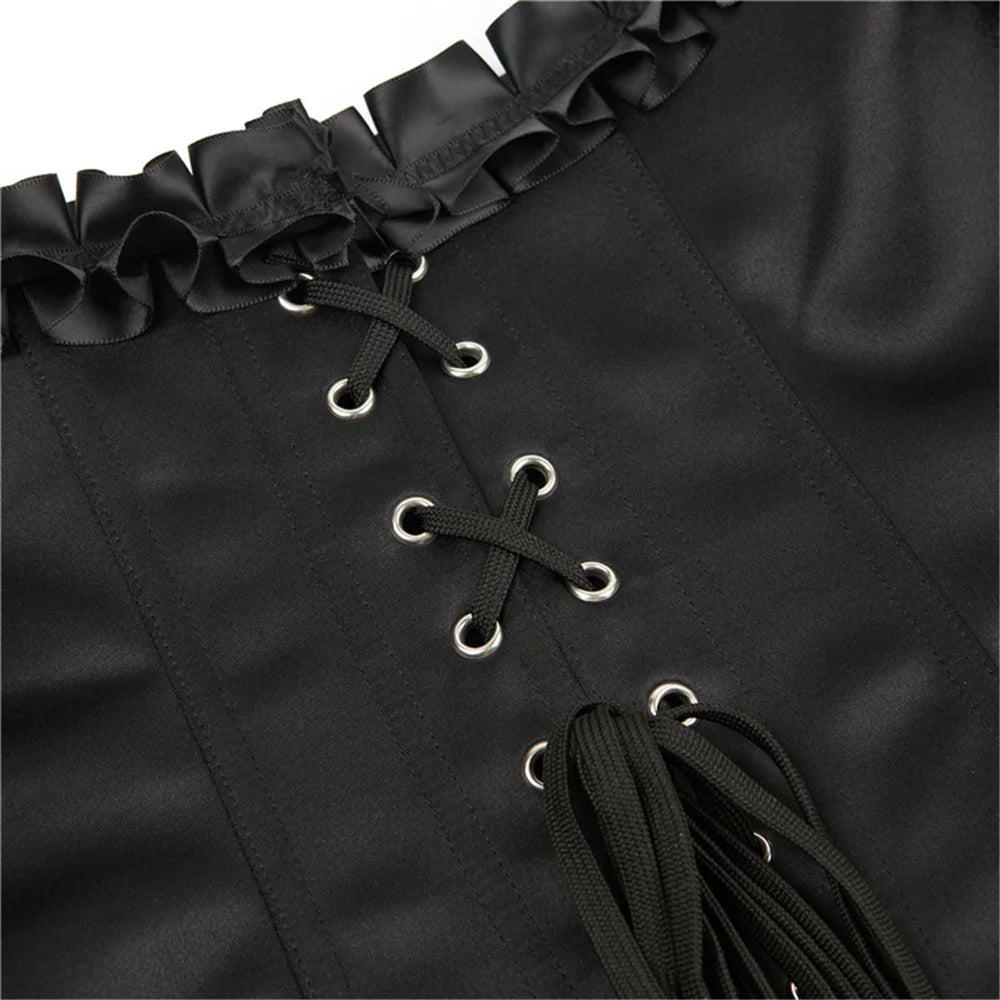 Lady Cataline's Black Ruffled Lace Gothic Overbust Corsets