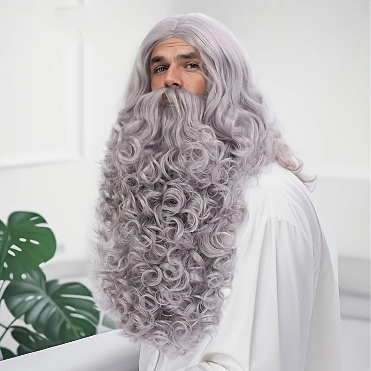 Wizard Santa Claus Long Curly Beard Wigs,Eyebrows Moustache Synthetic Wig Costume Old Men