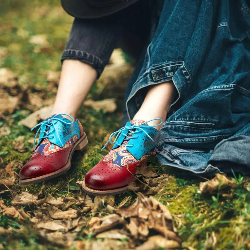 Marney's Genuine Leather Colourfun Lace-up Round Toe Flat Shoes
