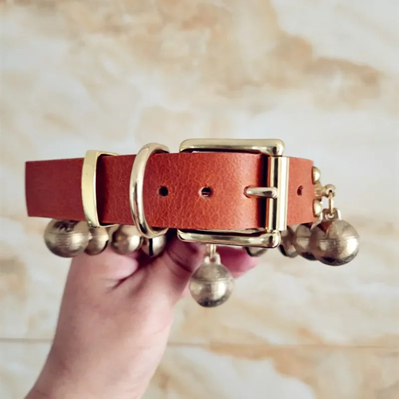 Barone Bettino's Handmade Dog Collar Brass Bells Genuine Leather
