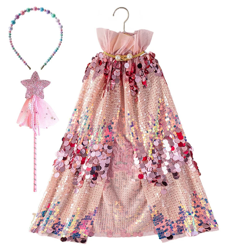 Shiny Rainbow Sequin Cloak Halloween Children's Dress Up Cape