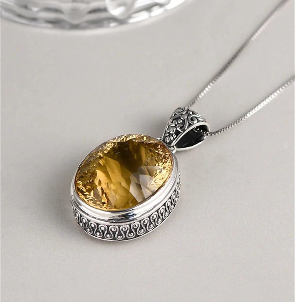 The Eye of Persuasion S925 Sterling Silver Pendant Natural Yellow Crystal