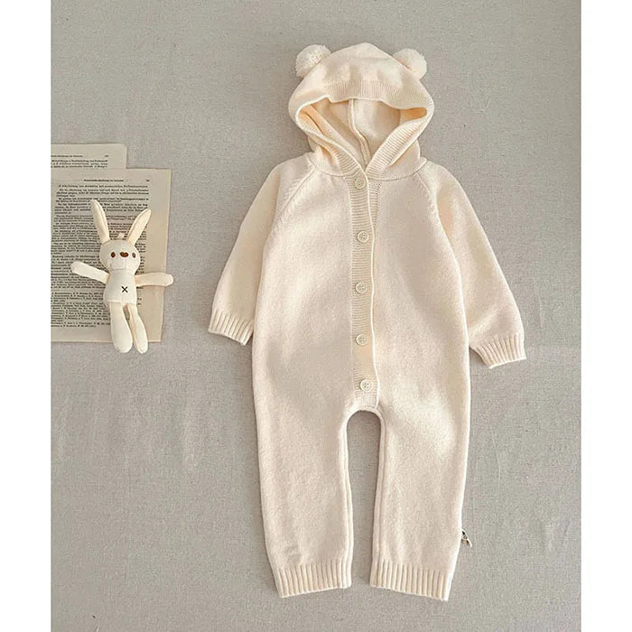 Baby and Toddler Knitted Romper Bear Bunny Ear Hooded Jumpsuits for Boys Girls