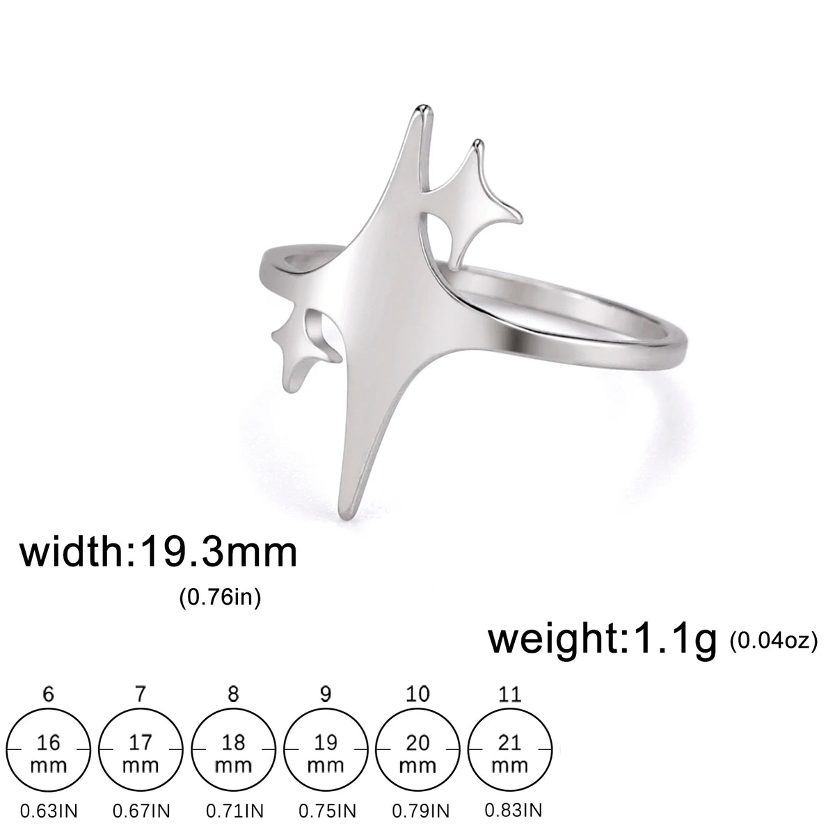 Four Pointed Sparkle Star Ring Stainless Steel