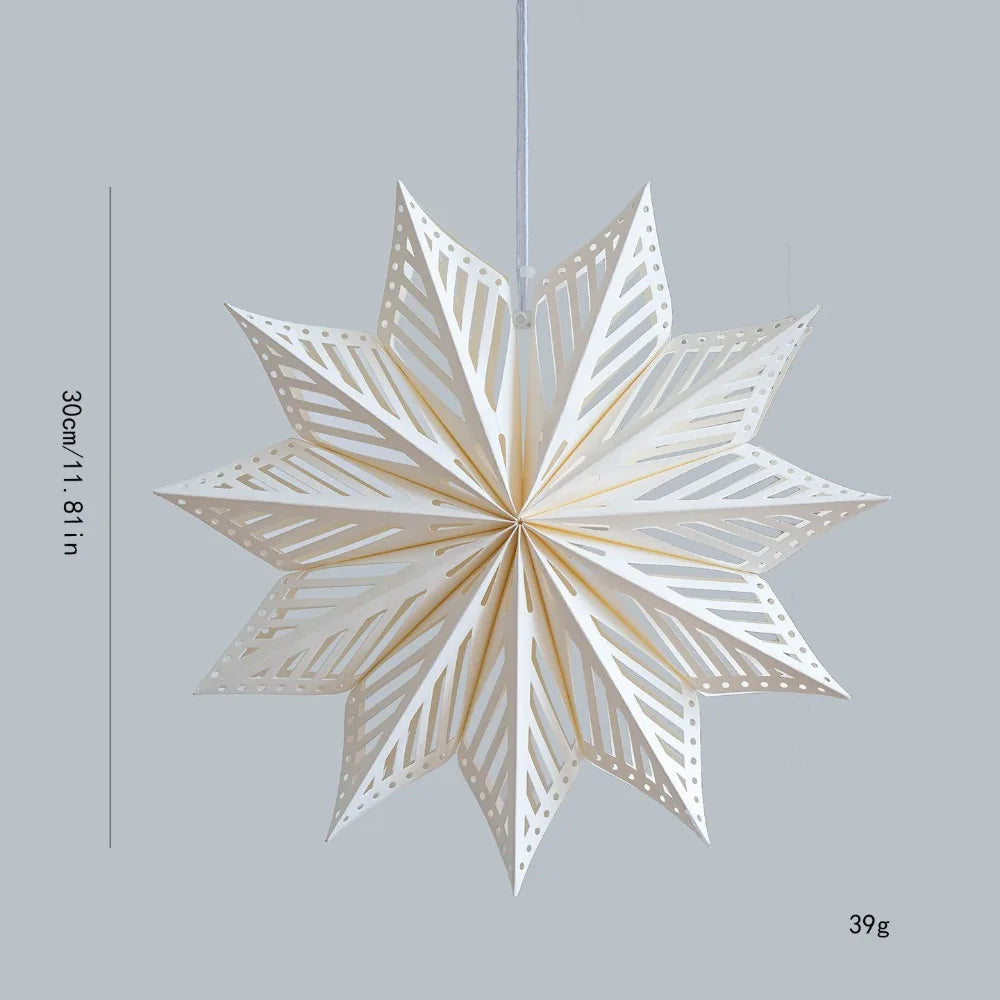 Paper 3D Christmas Tree Lampshade Hanging Snowflake Shape Star Decorative Lampshade Ceiling Pendant 30cm