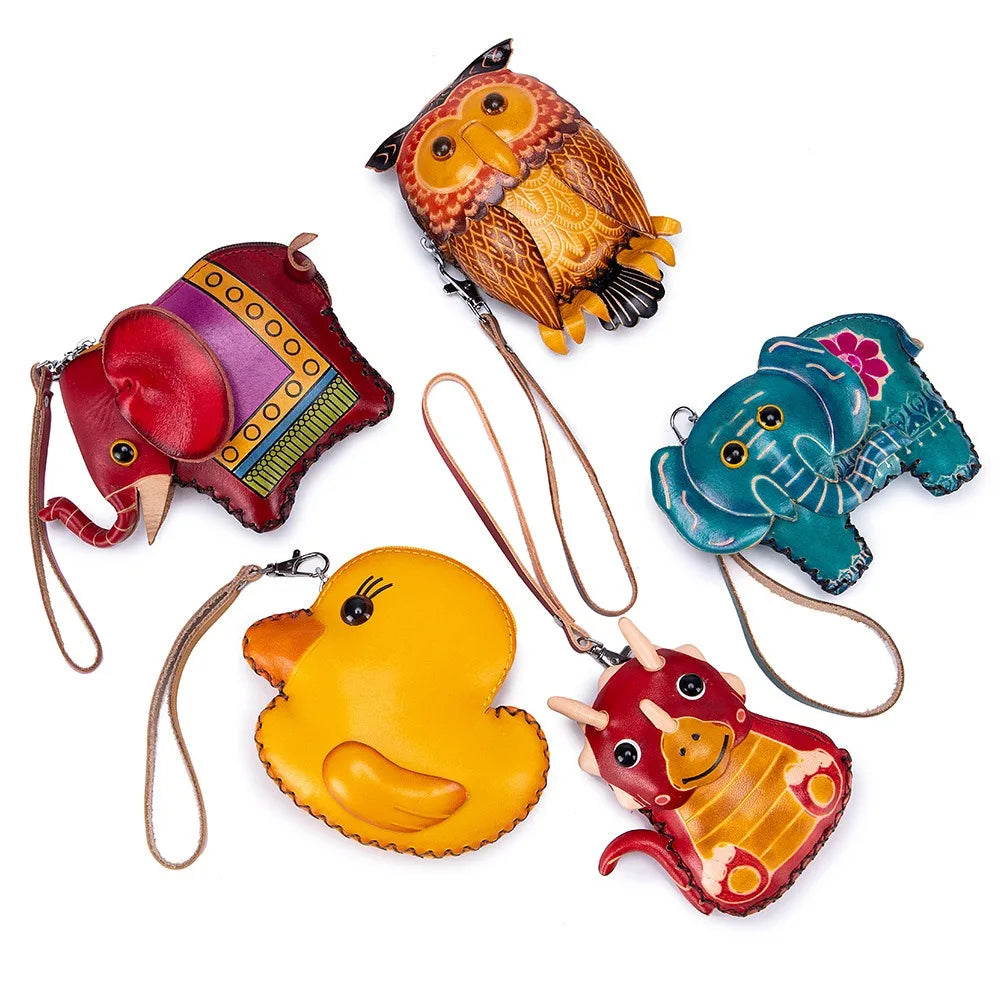 Genuine Leather Cute Coin Purses Handmade Animal Mini Cases